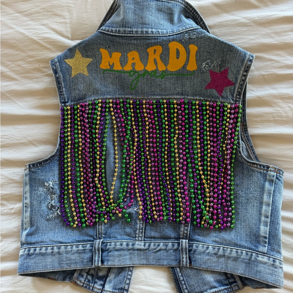 Denim Vest with Beaded Fringe